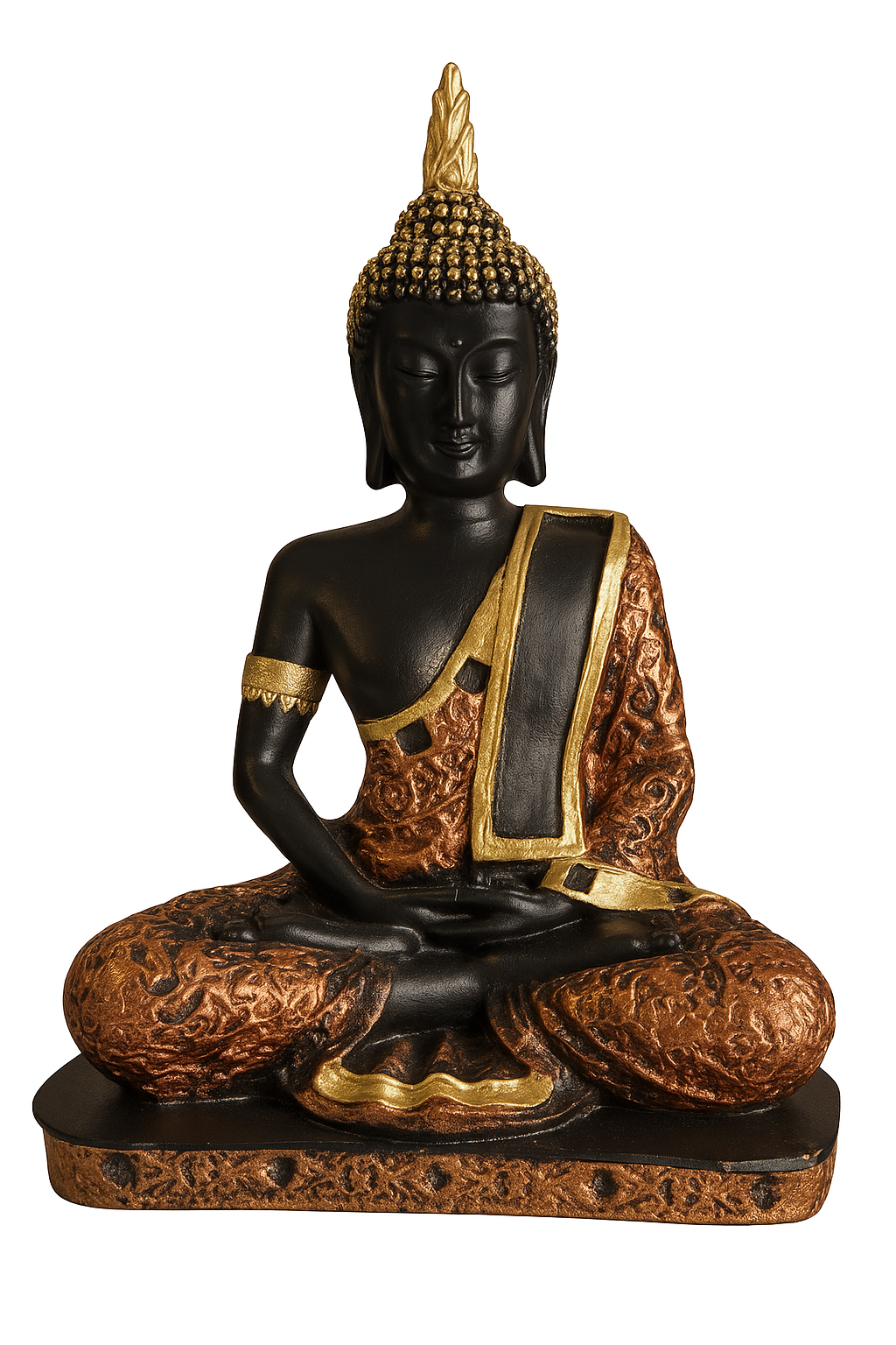 Serene Black & Gold Buddha Statue Meditation pose
