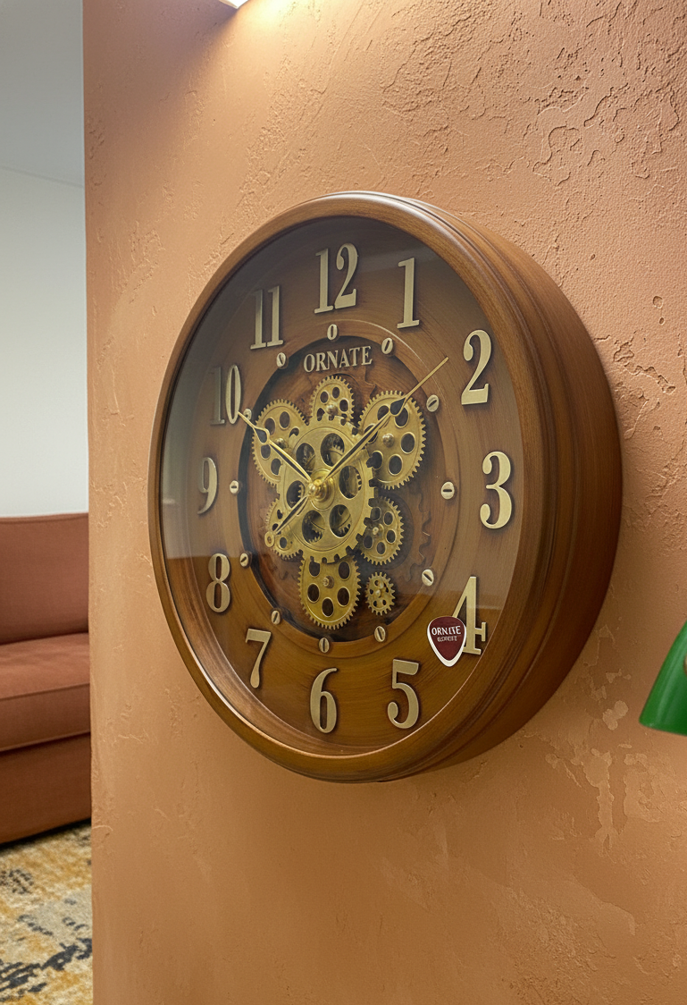 Vintage Gear Dial Wall Clock for Living Room & Bedroom  Brown & Gold (2 Colour Variants)
