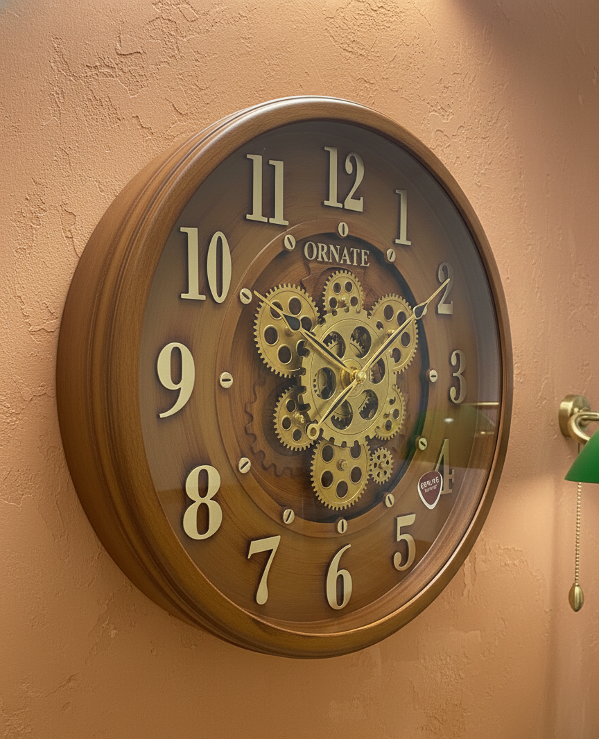 Vintage Gear Dial Wall Clock for Living Room & Bedroom  Brown & Gold (2 Colour Variants)