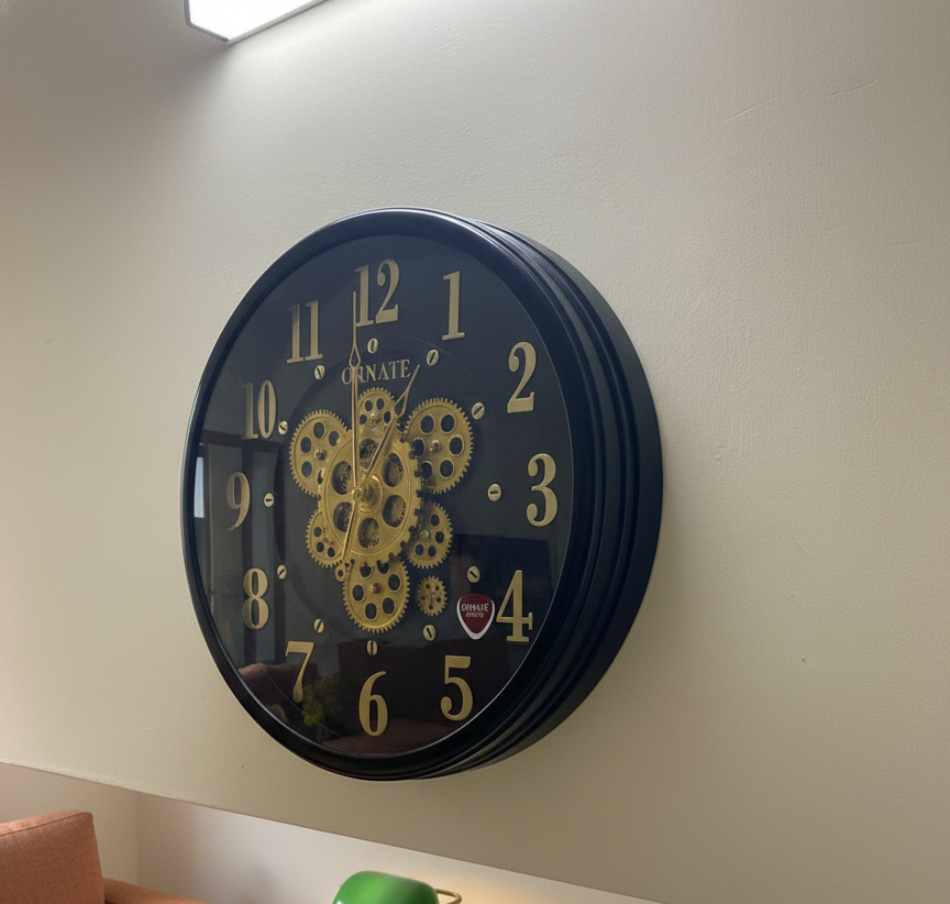 Vintage Gear Dial Wall Clock for Living Room & Bedroom  Brown & Gold (2 Colour Variants)