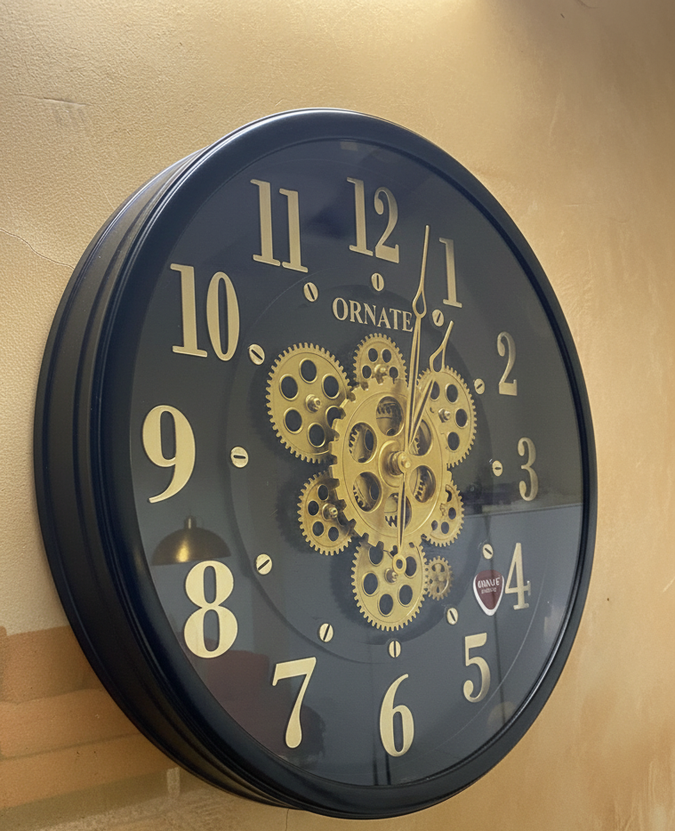 Vintage Gear Dial Wall Clock for Living Room & Bedroom  Brown & Gold (2 Colour Variants)