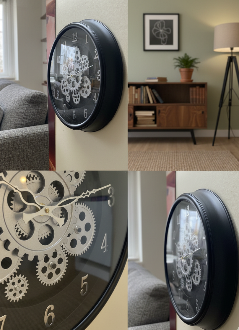 Vintage Gear Dial Wall Clock for Living Room, Office & Café Décor