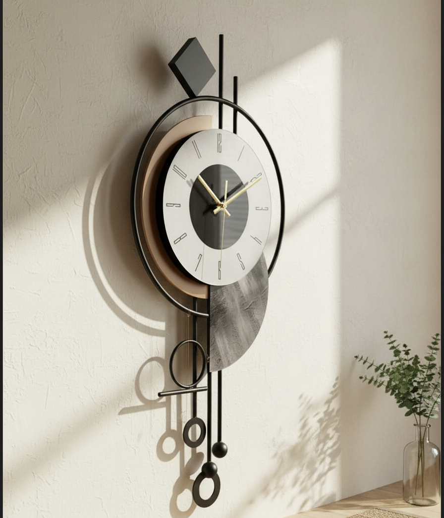 Modern Geometric Wall Clock with Metal Frame  70×32 cm  Designer Abstract Style  Silent Sweep Movement  Premium Home & Office Décor