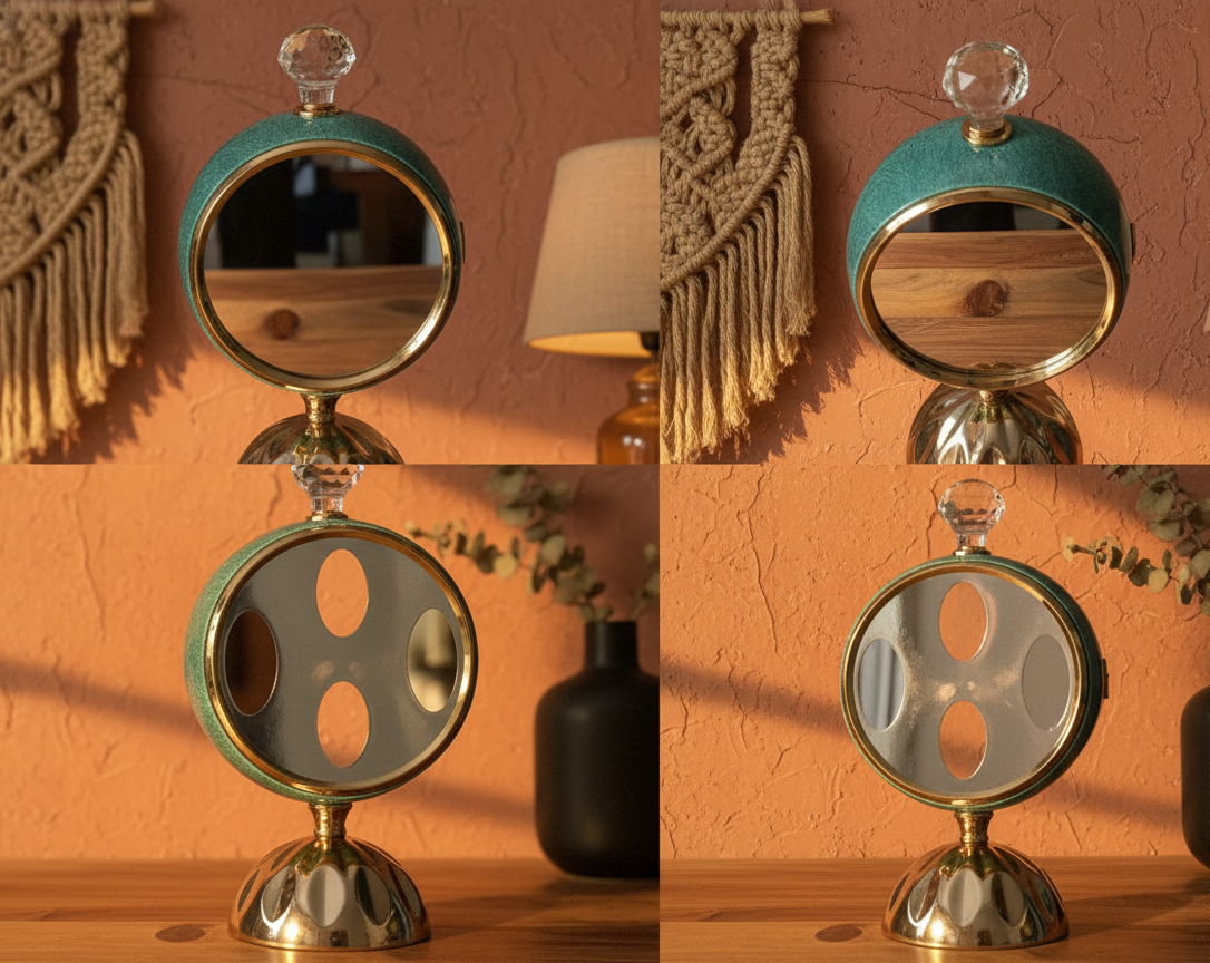 Luxury Vintage Gear Table Clock with Dual-Side Mirror | Premium Decorative Desk Clock with Rotating Body, Crystal Knob & Golden Base | Home, Office & Bedside Décor