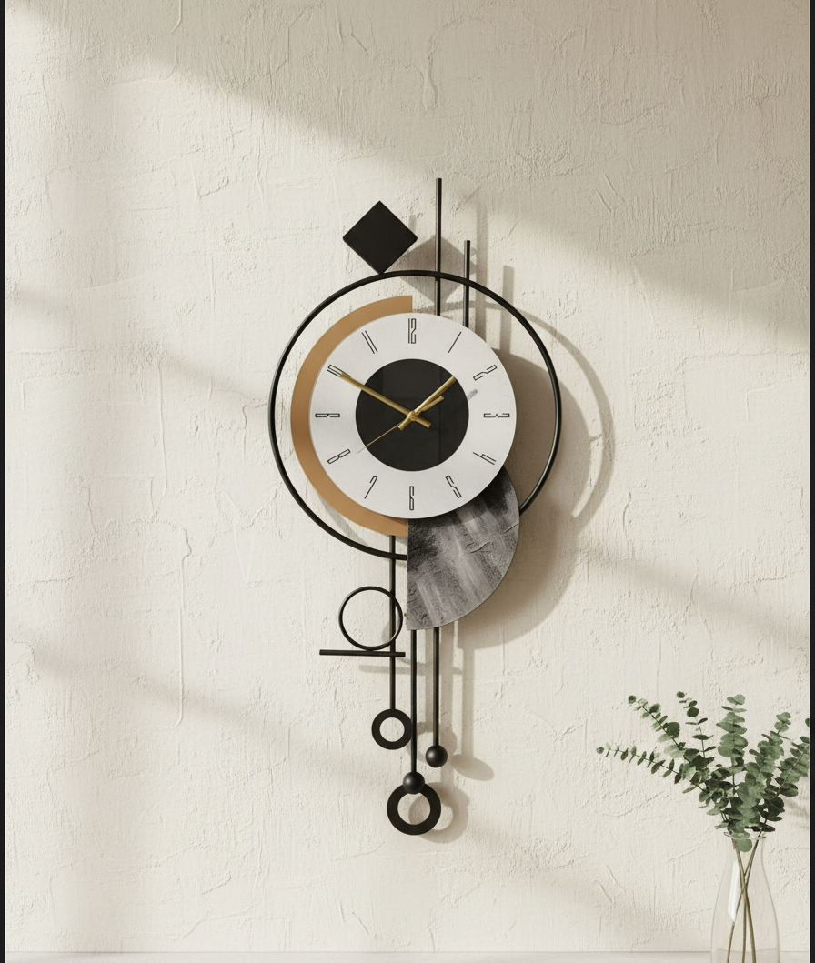 Modern Geometric Wall Clock with Metal Frame  70×32 cm  Designer Abstract Style  Silent Sweep Movement  Premium Home & Office Décor