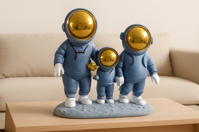 Astronaut Family Figurine on Moon Base – A Heartwarming Tribute to Exploration and Togetherness