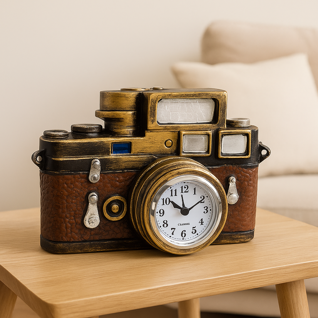 Vintage Camera Desk Clock  Classic Photography Timepiece