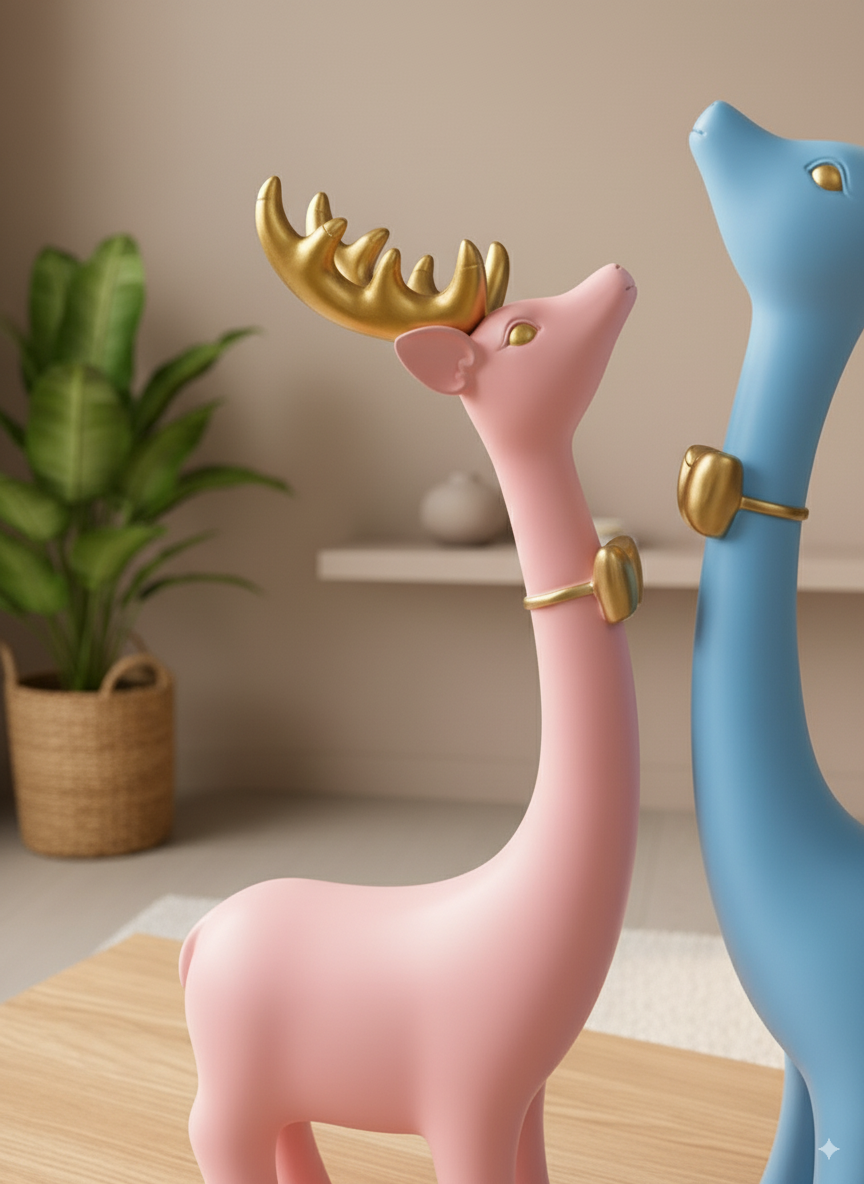Playful Pastel Reindeer Duo Figurines a whimsical, modern centerpiece that adds joy, color, and a touch of festivity to shelves, consoles, and nurseries while staying stylish year-round