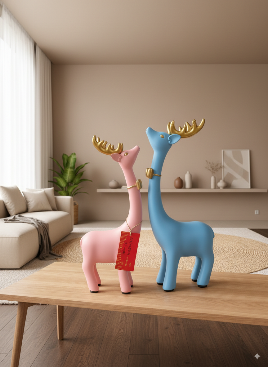 Playful Pastel Reindeer Duo Figurines a whimsical, modern centerpiece that adds joy, color, and a touch of festivity to shelves, consoles, and nurseries while staying stylish year-round