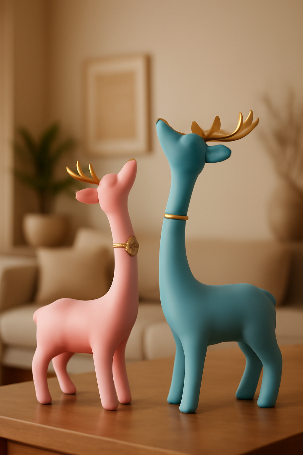 Playful Pastel Reindeer Duo Figurines — a whimsical, modern centerpiece that adds joy, color, and a touch of festivity to shelves, consoles, and nurseries while staying stylish year-round