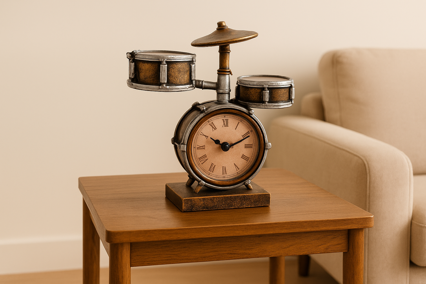 Vintage Drum Set Desk Clock - Musical Heritage Timepiece