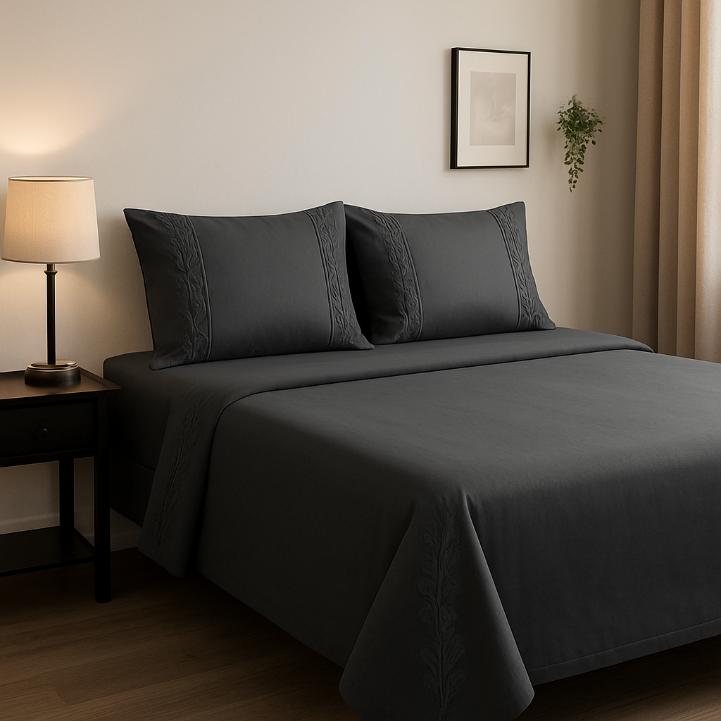 Soft touch embroidered “Black ,Blue” bedsheets set