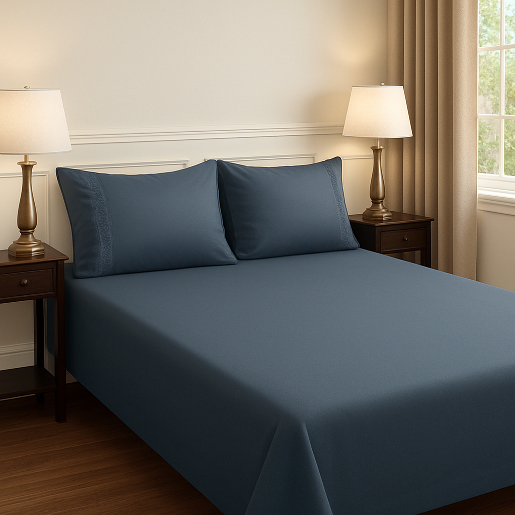 Soft touch embroidered “Black ,Blue” bedsheets set