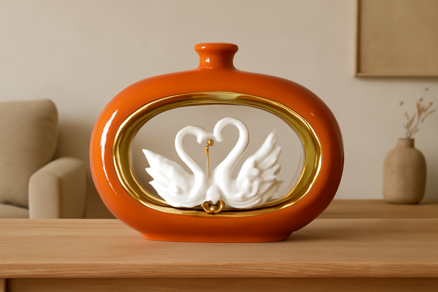 Regal Swan Embrace Ceramic Centerpiece – Luxe White and Gold Statement Décor