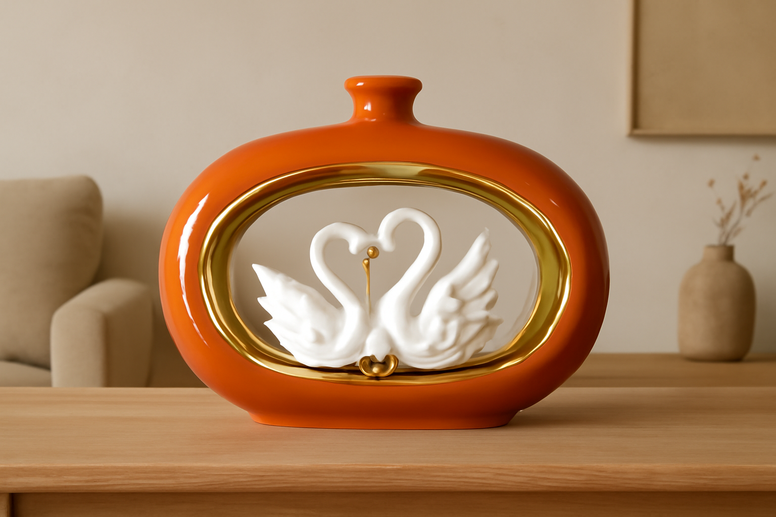 Regal Swan Embrace Ceramic Centerpiece  Luxe White and Gold Statement Décor