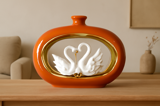 Regal Swan Embrace Ceramic Centerpiece – Luxe White and Gold Statement Décor