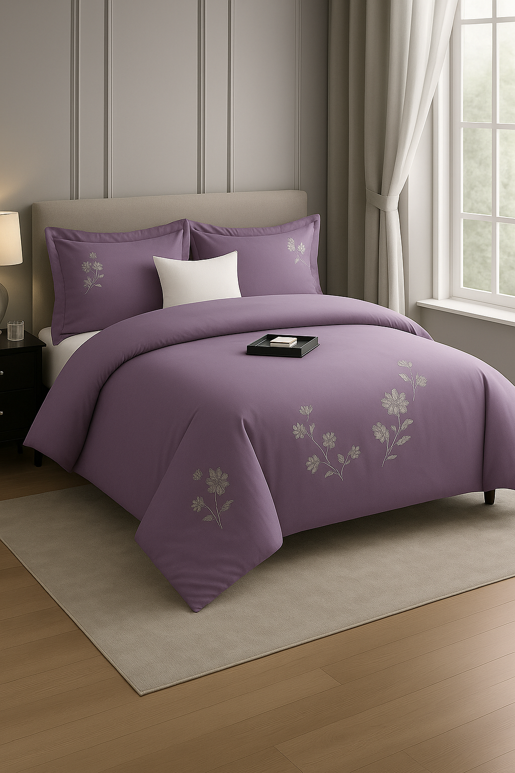 Purple bedsheet with gold&silver embroidery
