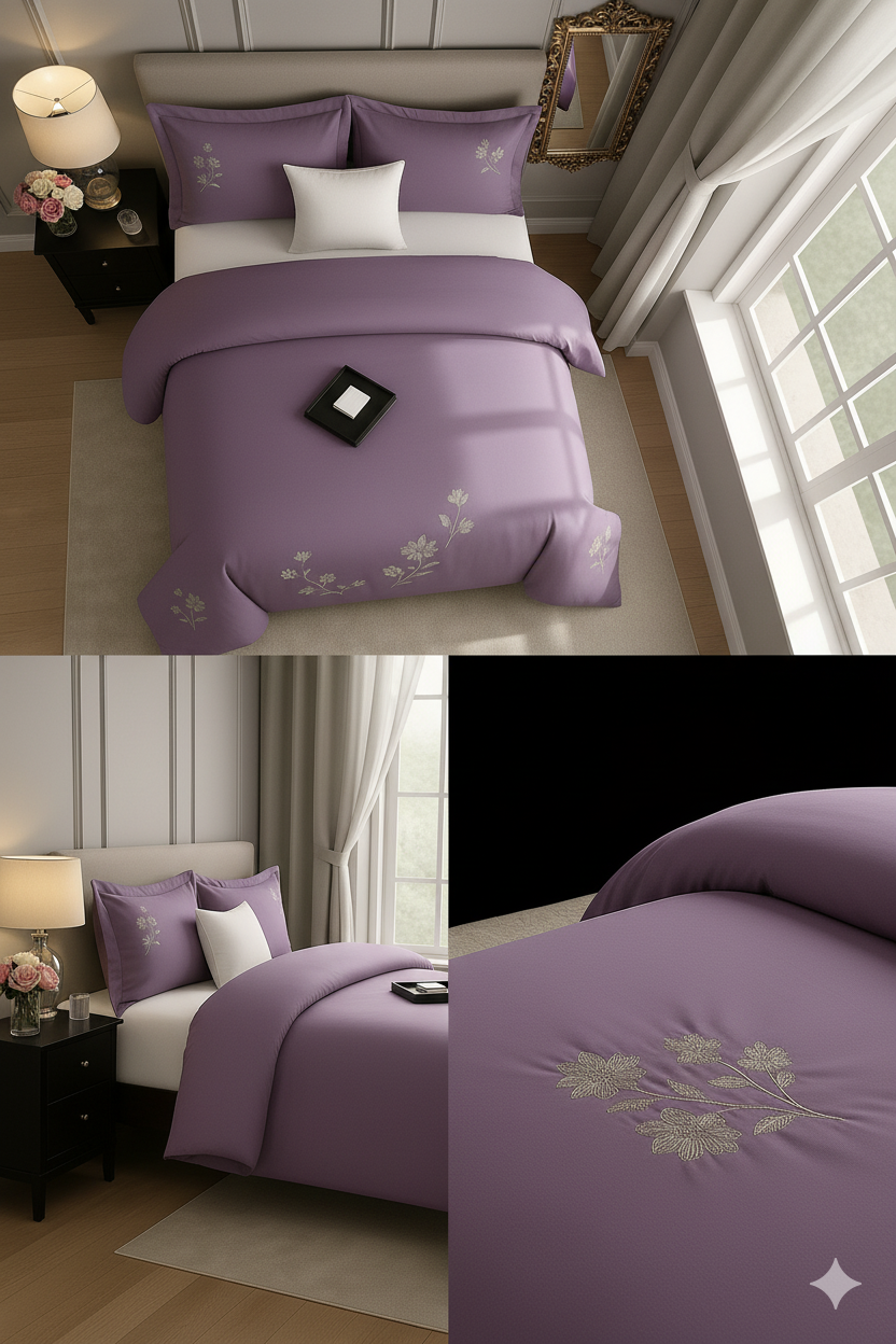 Purple bedsheet with gold&silver embroidery