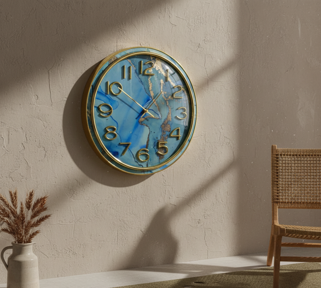 Luxury Black Marble Gold Wall Clock - Elegant Marble Pattern Dial with Gold Frame and Analog, Silent Quartz Movement for Modern Living Room, Bedroom, and Office Decor (30cm Diameter)