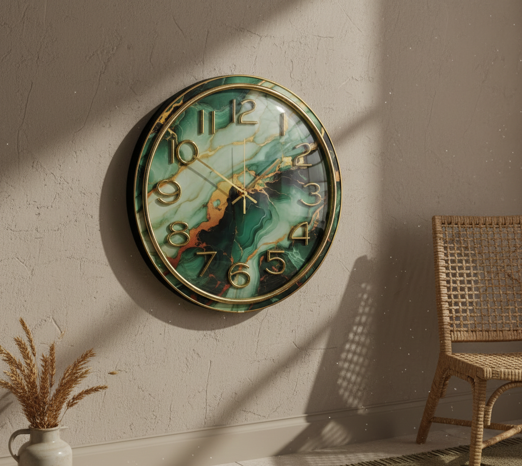 Luxury Black Marble Gold Wall Clock - Elegant Marble Pattern Dial with Gold Frame and Analog, Silent Quartz Movement for Modern Living Room, Bedroom, and Office Decor (30cm Diameter)