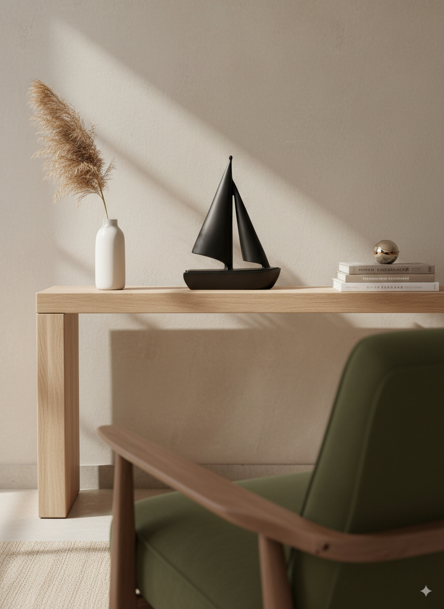 Minimalist Black Sailboat Sculpture