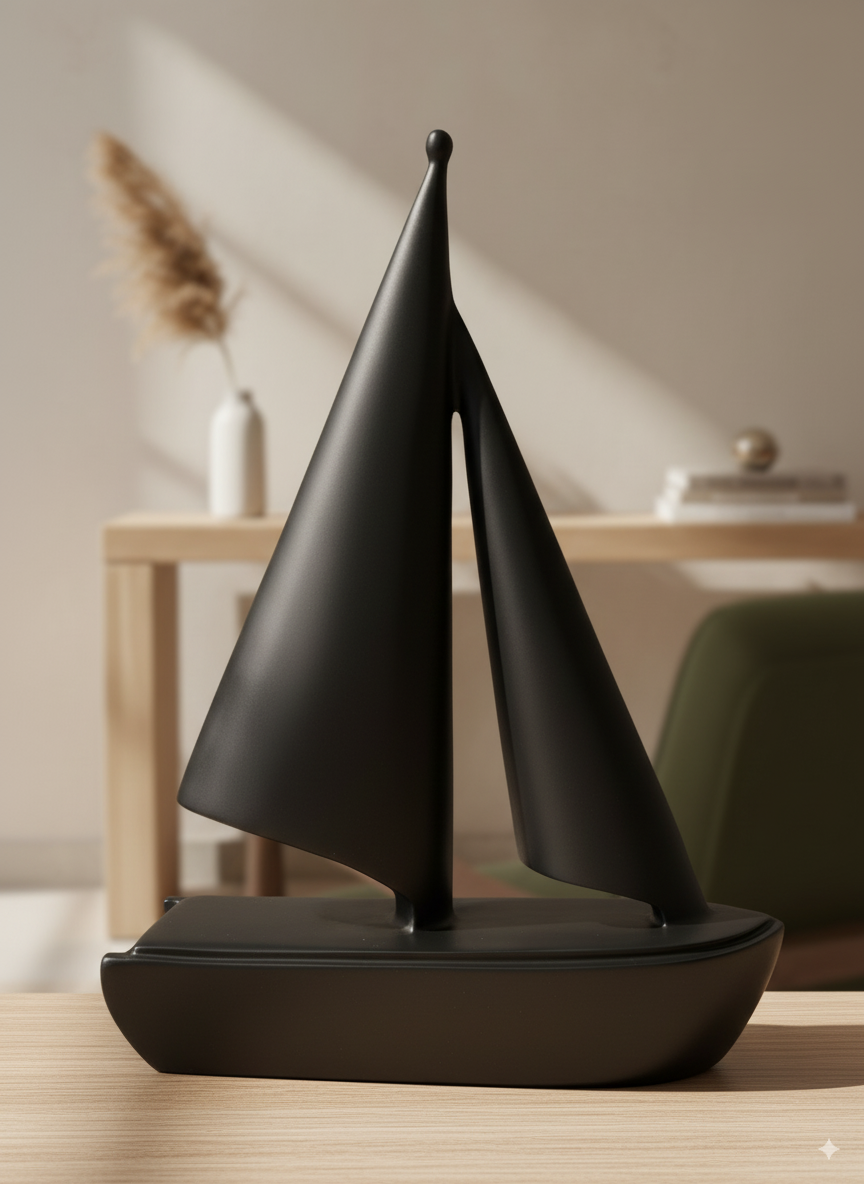Minimalist Black Sailboat Sculpture