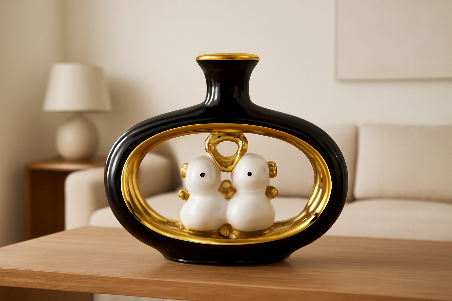 Regal Swan Embrace Ceramic Centerpiece  Luxe White and Gold Statement Décor