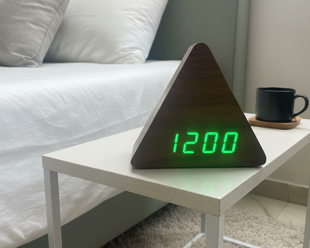 LED Wooden Digital Alarm Clock with Temperature, Date Display, Sound Activation | Eco-Friendly Wood Finish, USB + Battery Backup, Multi-Function Desk Clock for Home & Office (Red|green LED Display)