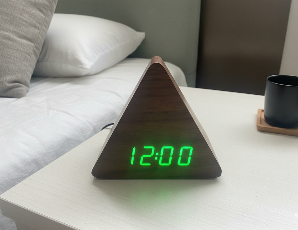 LED Wooden Digital Alarm Clock with Temperature, Date Display, Sound Activation | Eco-Friendly Wood Finish, USB + Battery Backup, Multi-Function Desk Clock for Home & Office (Red|green LED Display)